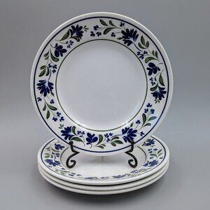 Vintage Churchill England "Salzburg" Blue Floral & Green Leaf Plates – Set of 4